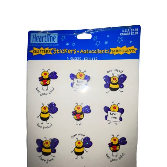 NWT Hallmark Heartline Bee Stickers Glittery Purple Vintage Y2K Made in USA - Picture 2 of 5